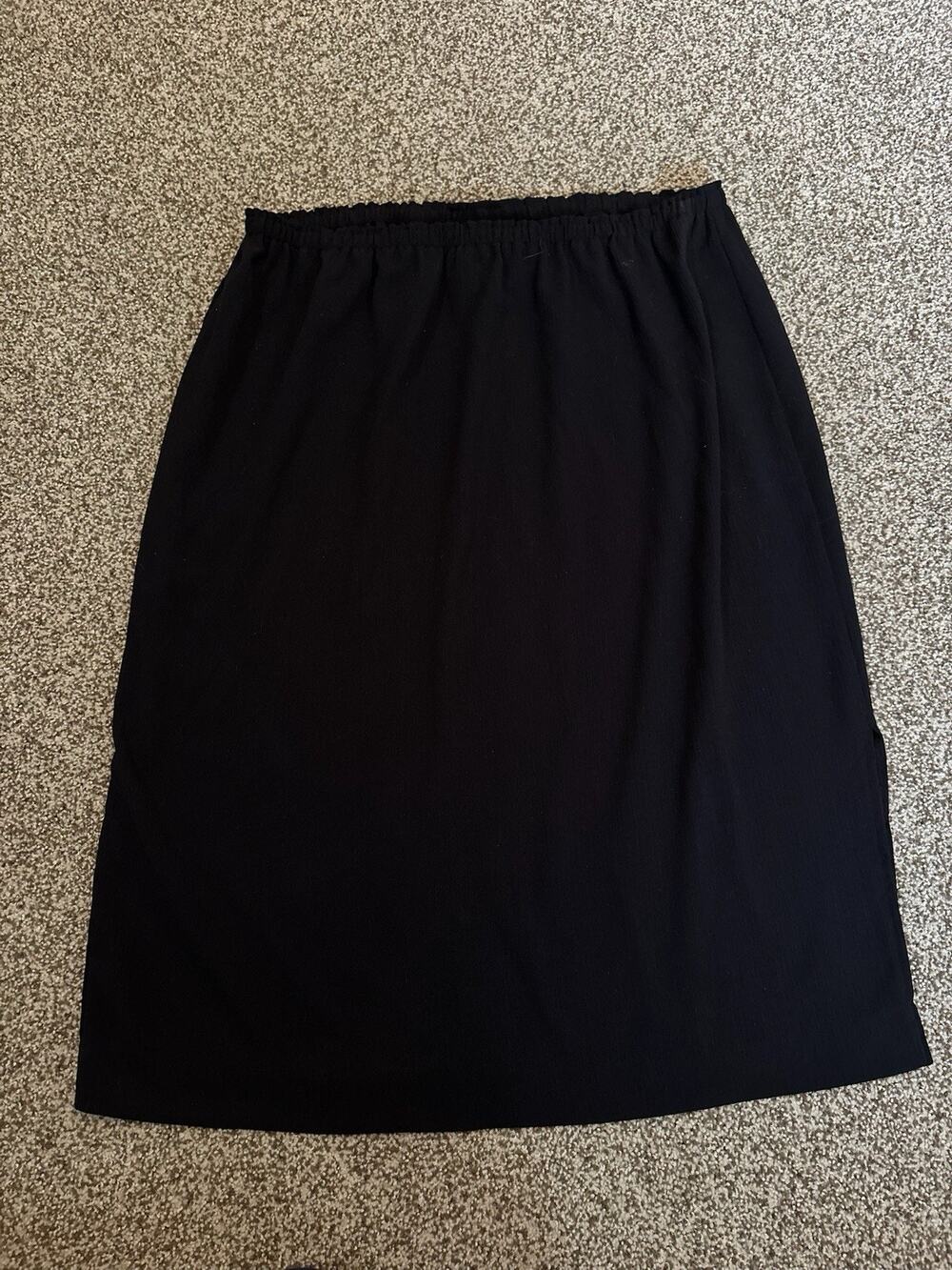 Vintage 90s Kathie Lee Black Crinkle Maxi Skirt Side Slit Minimalist Boho 18/20W